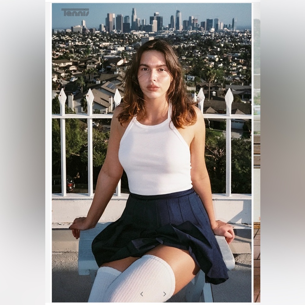 American Apparel Navy Pleated Tennis Skater Mini Skirt L
